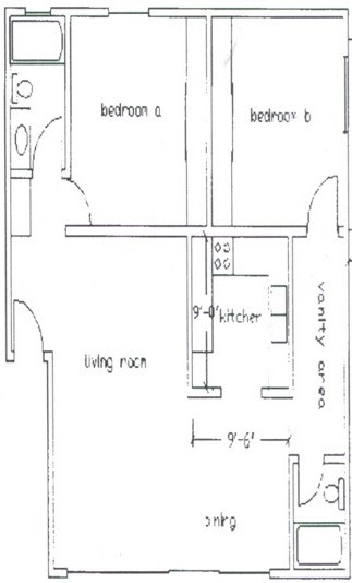 Kensington Two Bedroom One Bathroom Floorplan